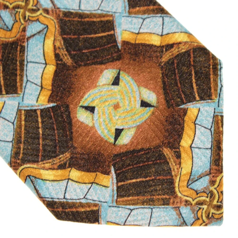 Italo Ferretti NWT Neck Tie in Brown / Multicolor Geometric Print 100% Silk